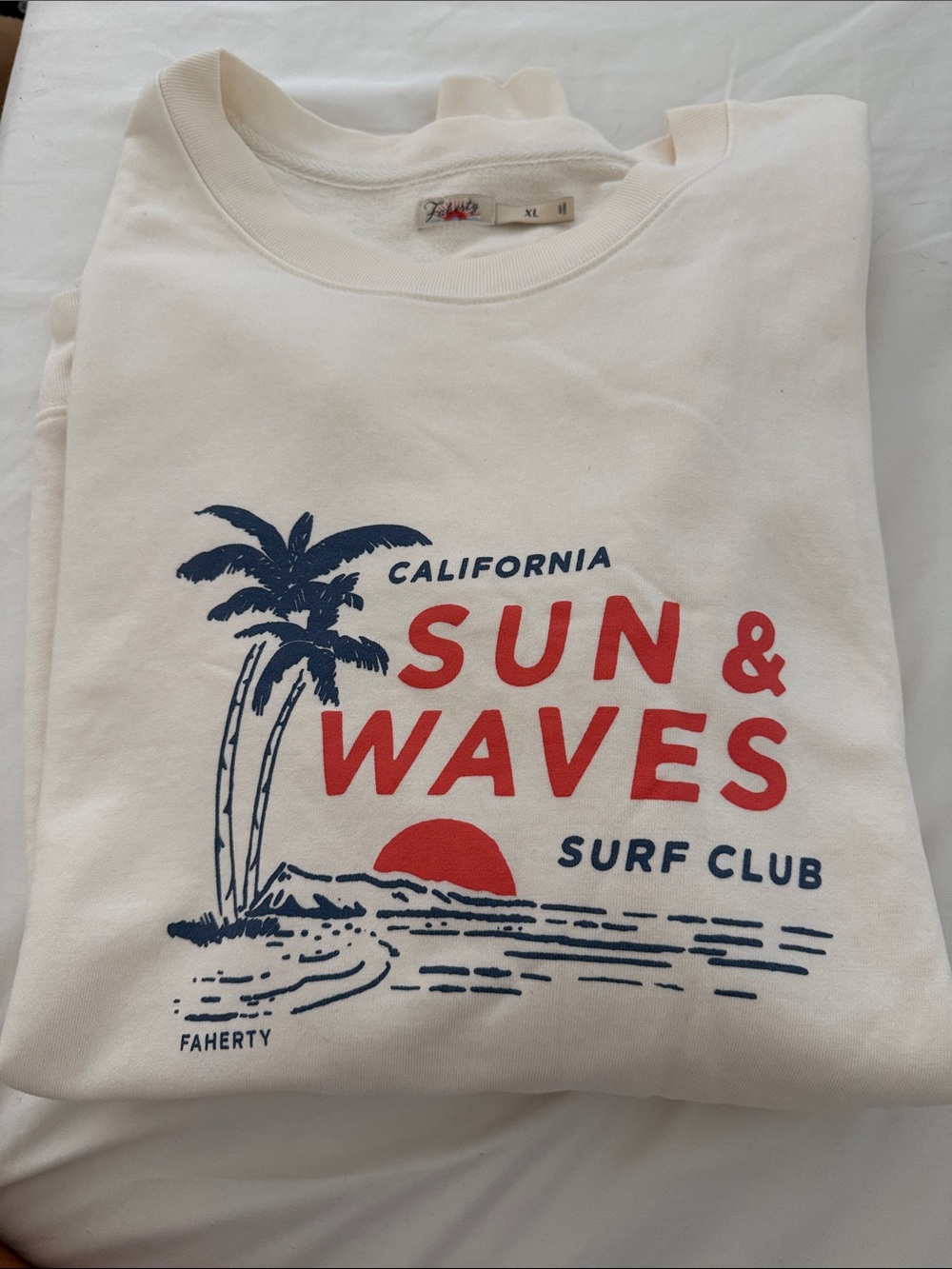 Faherty Sun & Waves Graphic Sweatshirt - White with Red & Navy